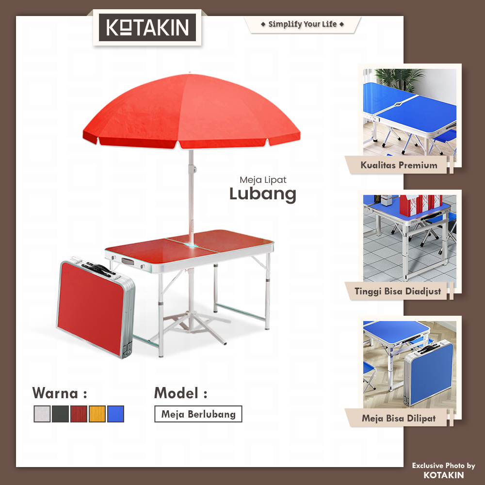 Meja Lipat Dengan Lubang Payung Jualan